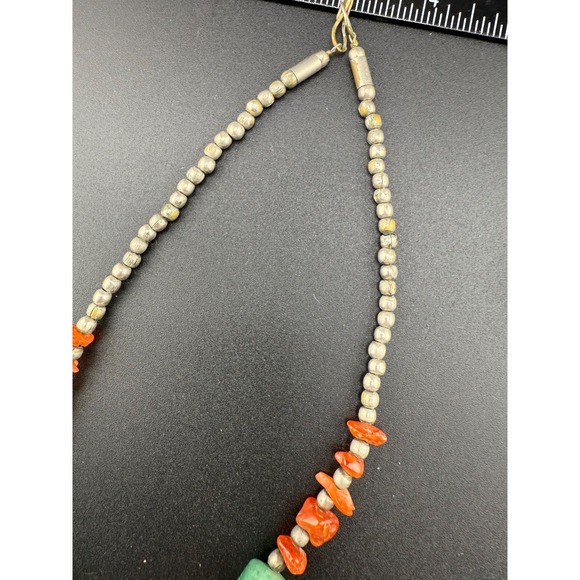 Vintage Tibetan Necklace‎ Earrings Set Green Orange Silver Tone Clip Ons 18" - Picture 9 of 16